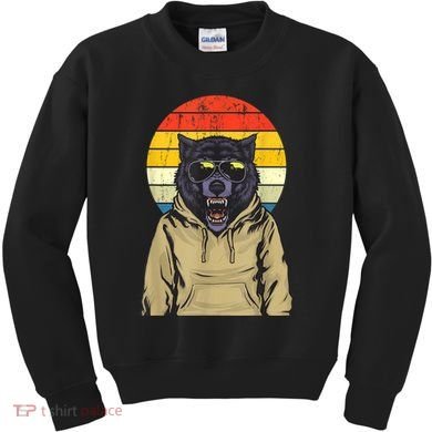 Retro Sunset Wolf Kids Sweatshirt