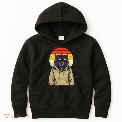 Retro Sunset Wolf Kids Hoodie