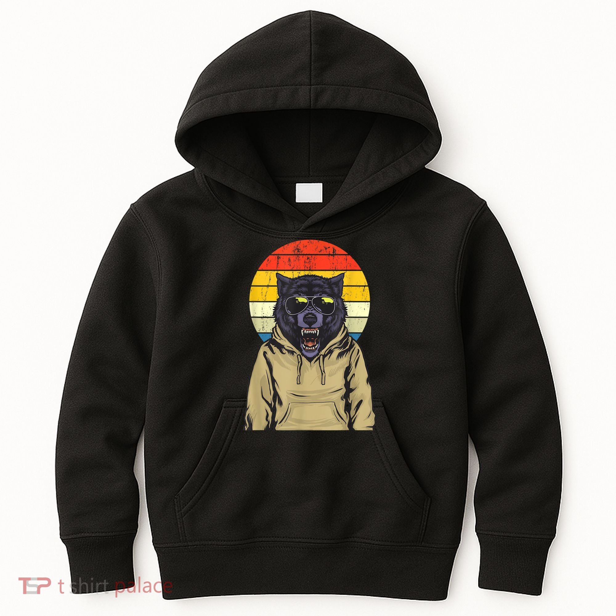Retro Sunset Wolf Kids Hoodie