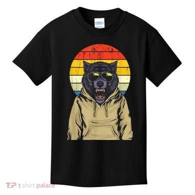 Retro Sunset Wolf Kids T-Shirt