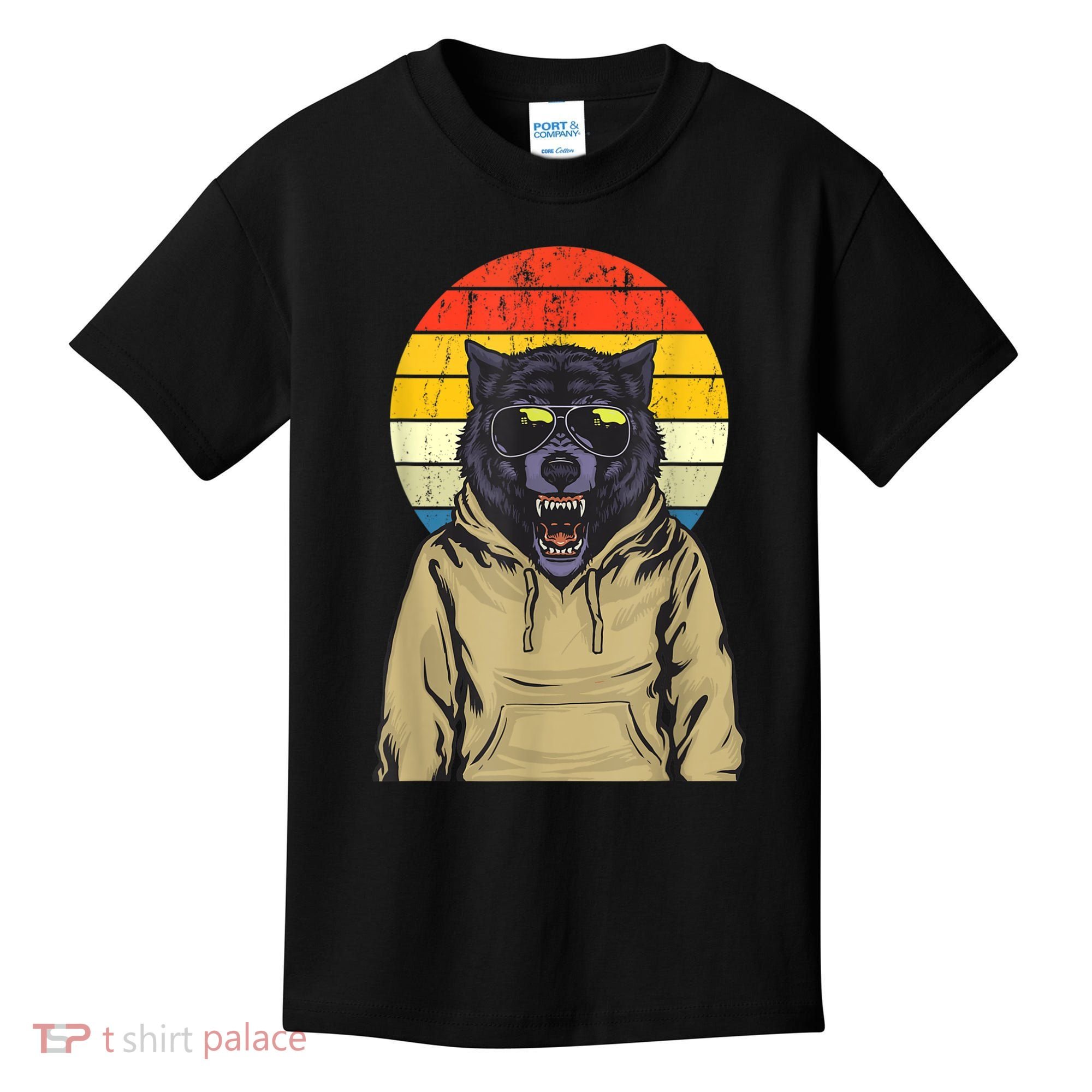 Retro Sunset Wolf Kids T-Shirt