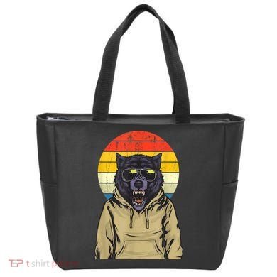 Retro Sunset Wolf Tote Bag