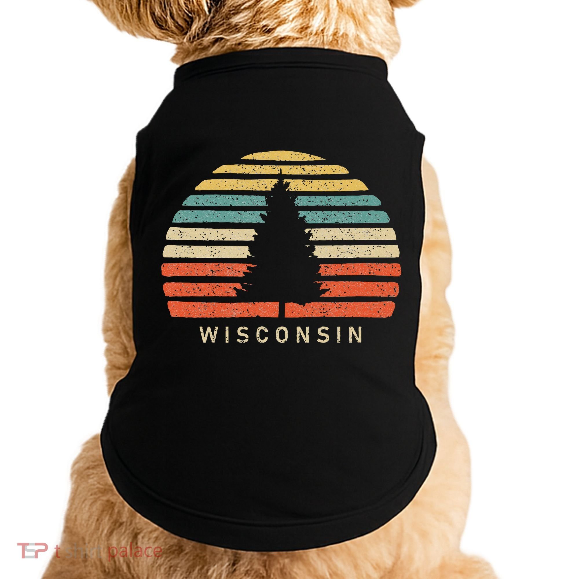 Retro Sunset Wisconsin Pine Tree Doggie Tank