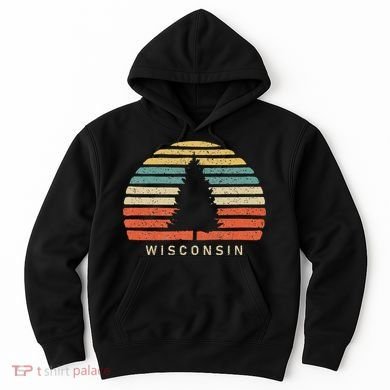 Retro Sunset Wisconsin Pine Tree Hoodie