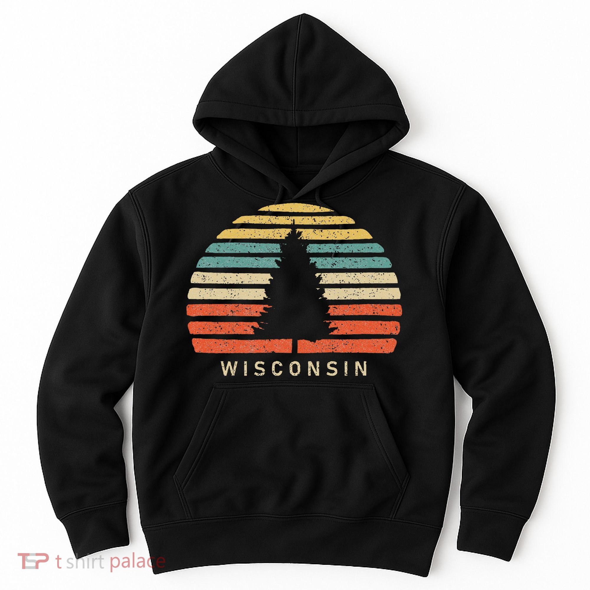 Retro Sunset Wisconsin Pine Tree Hoodie