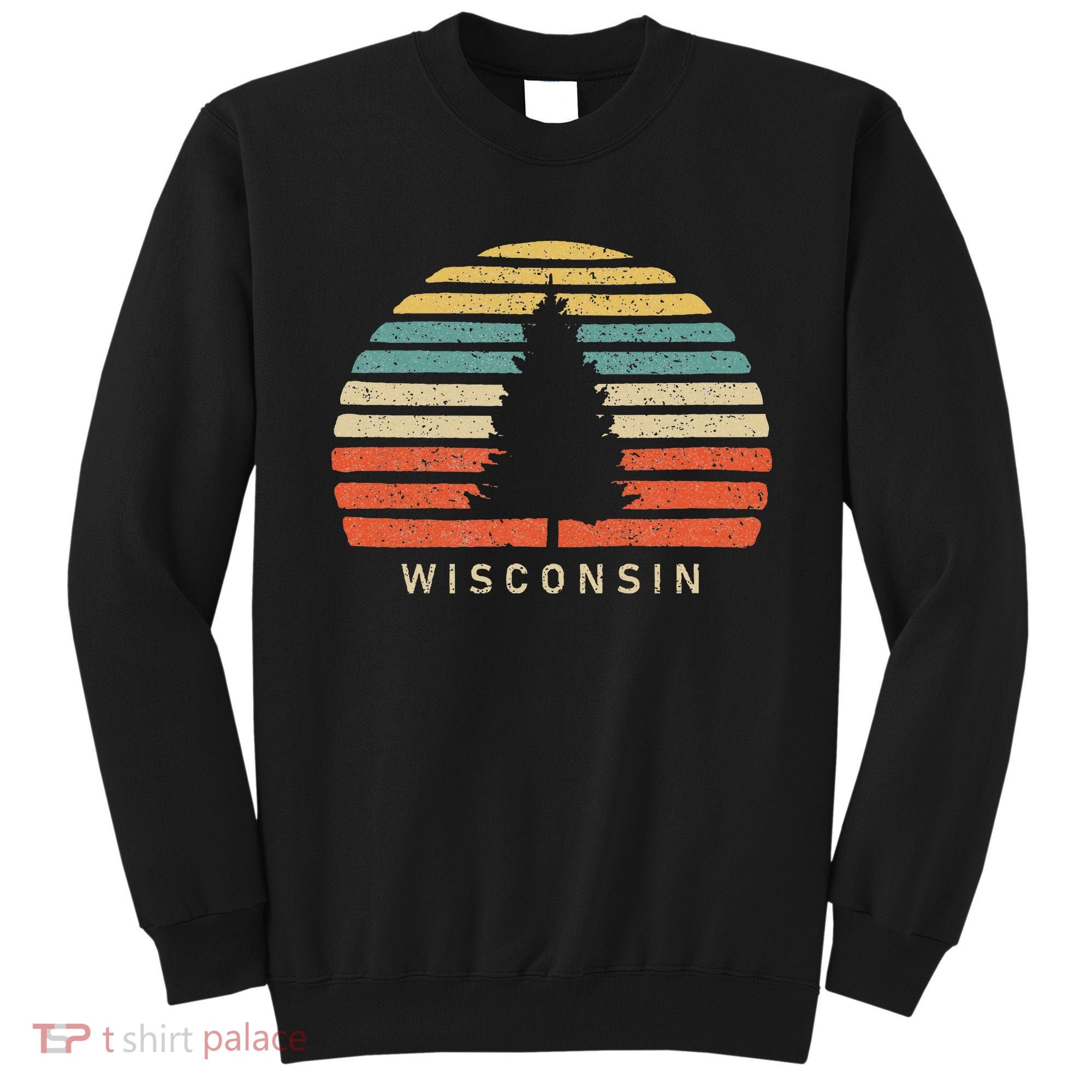 Retro Sunset Wisconsin Pine Tree Sweatshirt