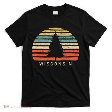 Retro Sunset Wisconsin Pine Tree T-Shirt
