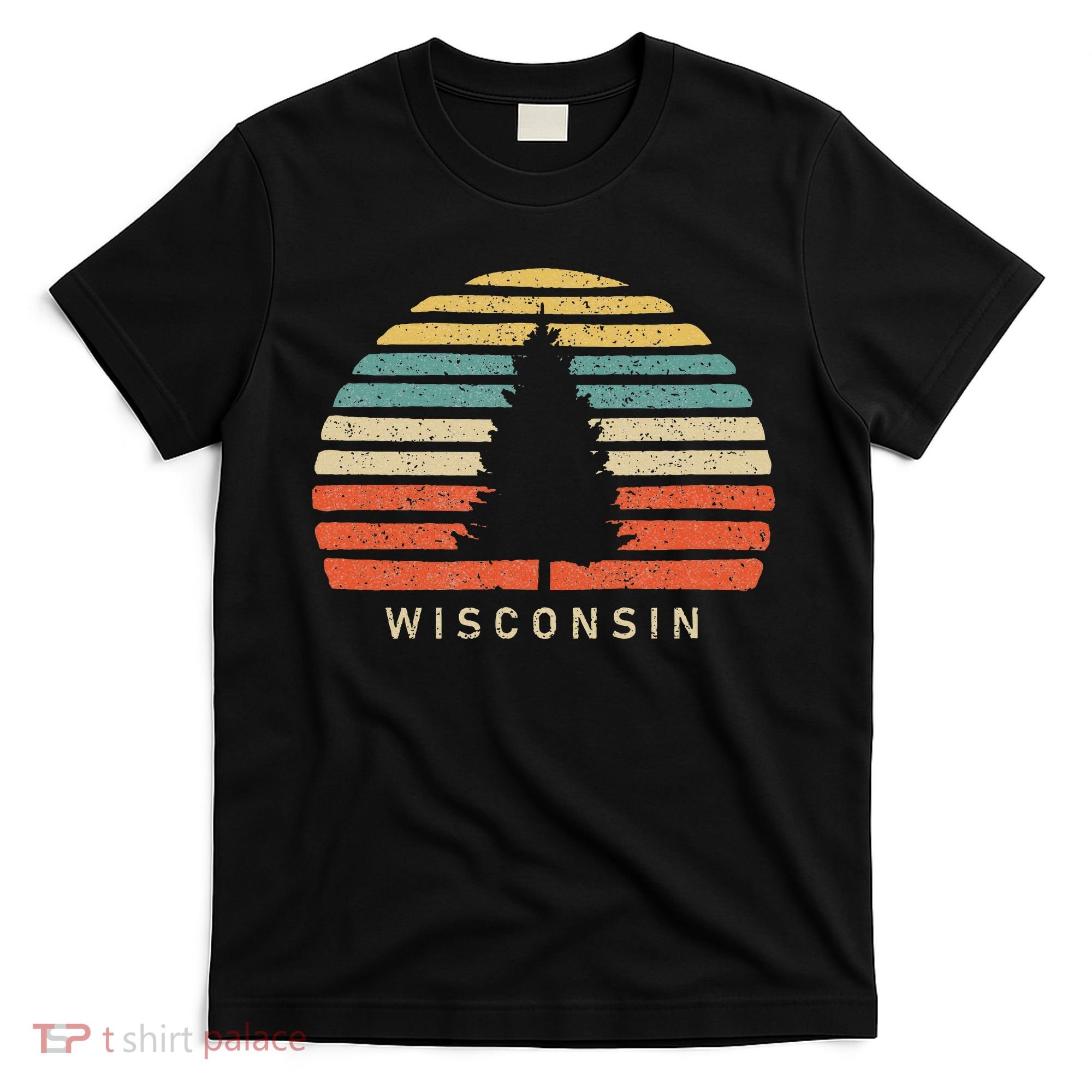 Retro Sunset Wisconsin Pine Tree T-Shirt