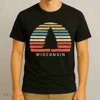 Retro Sunset Wisconsin Pine Tree T-Shirt thumb 3