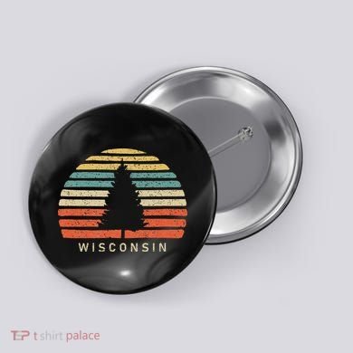 Retro Sunset Wisconsin Pine Tree Button