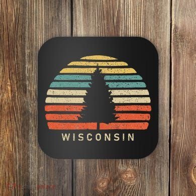 Retro Sunset Wisconsin Pine Tree Coaster