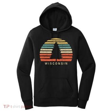 Retro Sunset Wisconsin Pine Tree Women's Hoodie