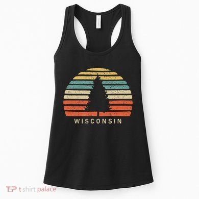Retro Sunset Wisconsin Pine Tree Women's Tank Top