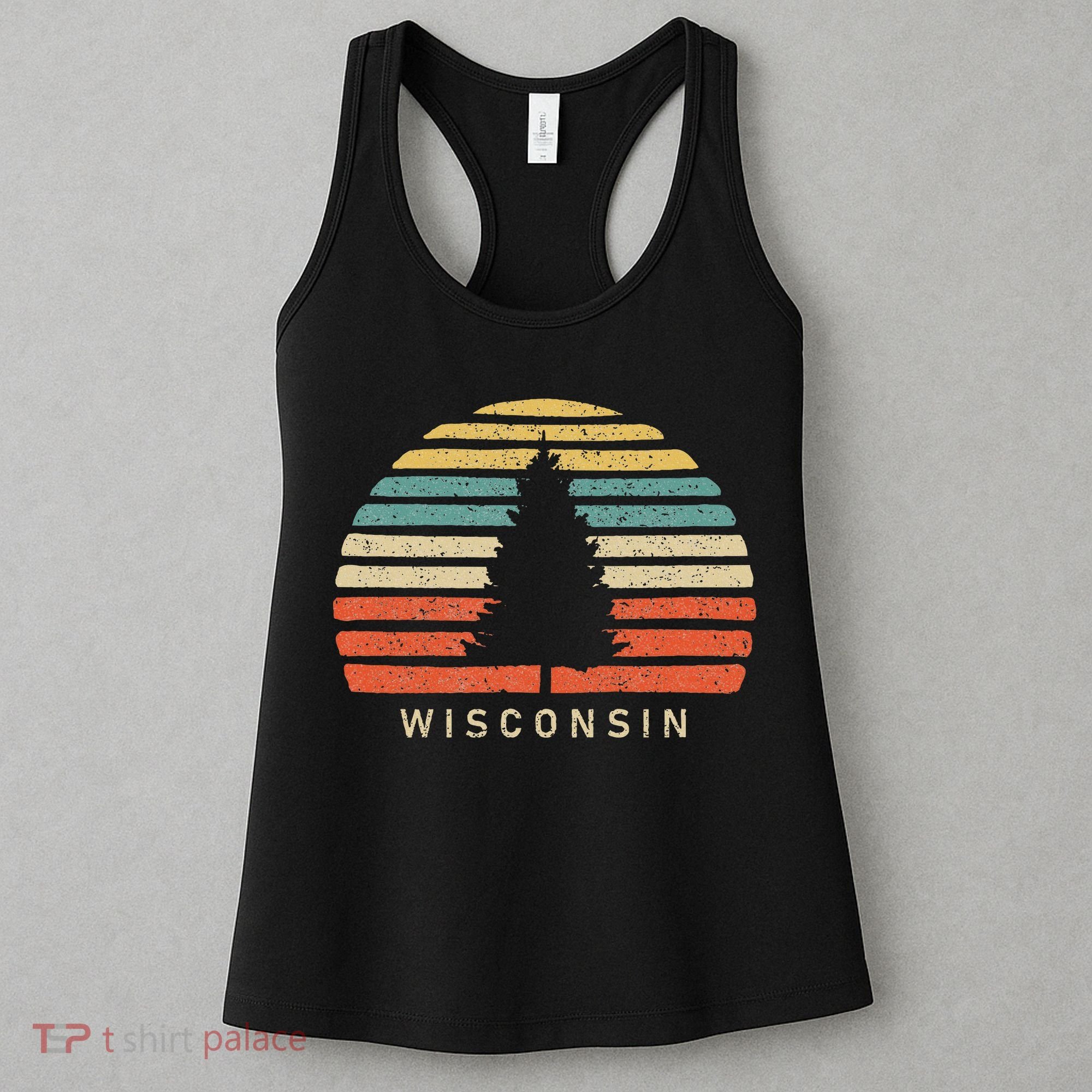 Retro Sunset Wisconsin Pine Tree Women's Tank Top