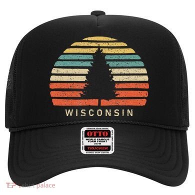 Retro Sunset Wisconsin Pine Tree Hat