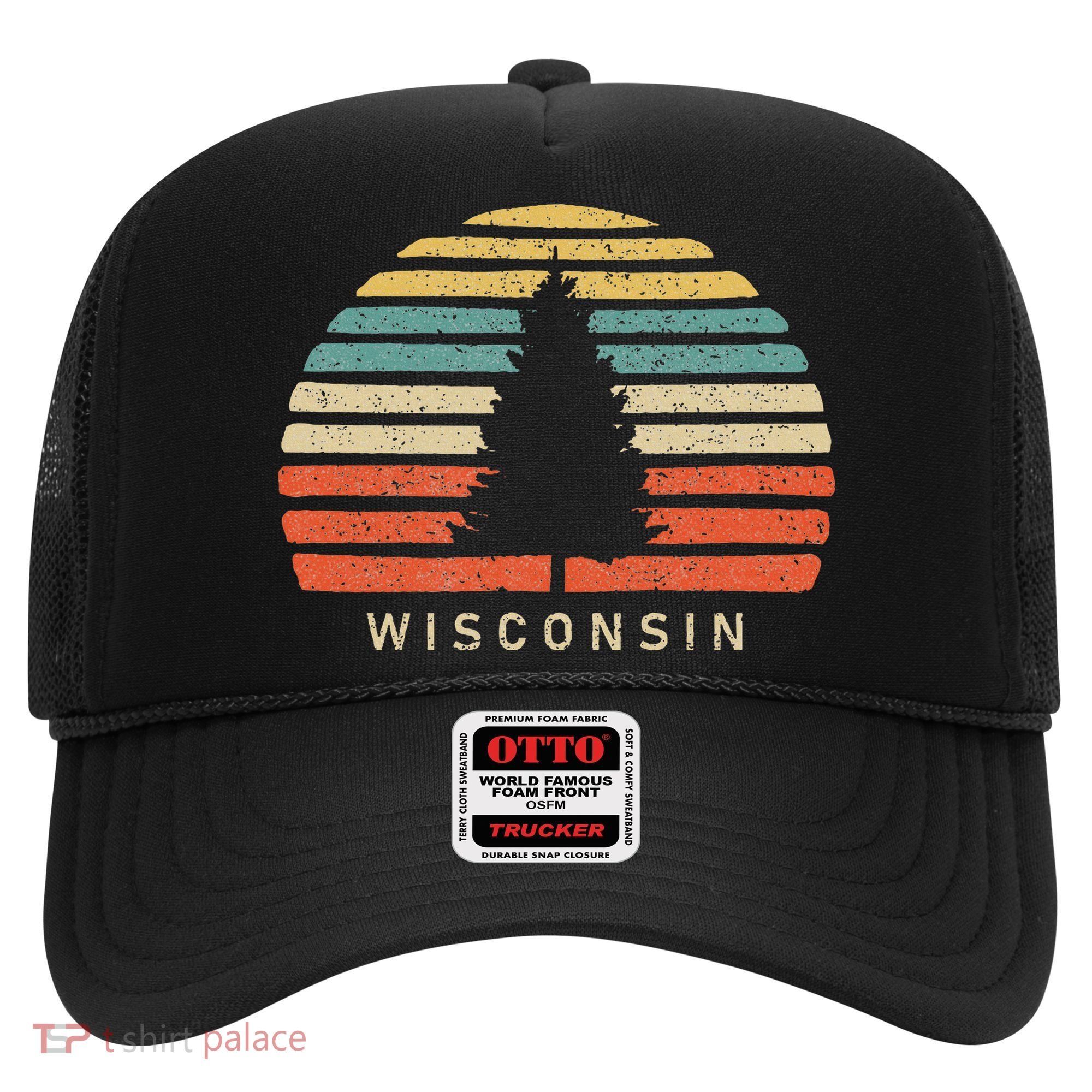 Retro Sunset Wisconsin Pine Tree Hat