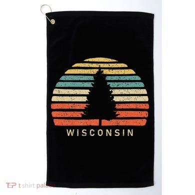 Retro Sunset Wisconsin Pine Tree Golf Towel