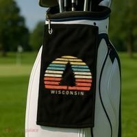 Retro Sunset Wisconsin Pine Tree Golf Towel thumb 2