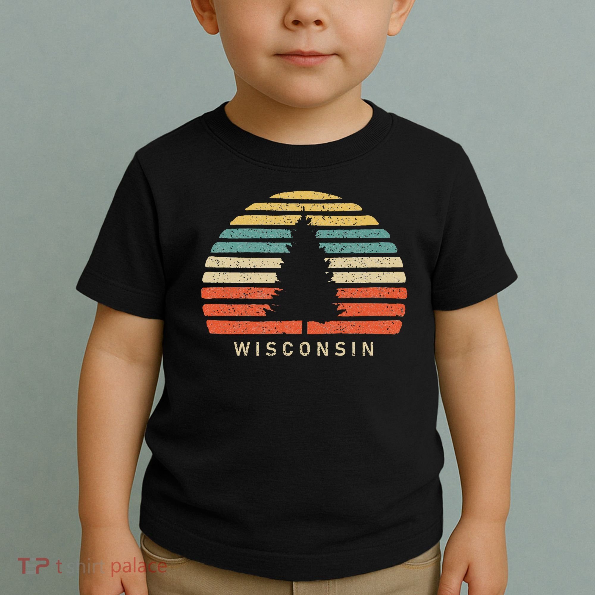 Retro Sunset Wisconsin Pine Tree Toddler T-Shirt