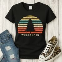 Retro Sunset Wisconsin Pine Tree Women's T-Shirt thumb 3