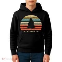 Retro Sunset Wisconsin Pine Tree Kids Hoodie thumb 4