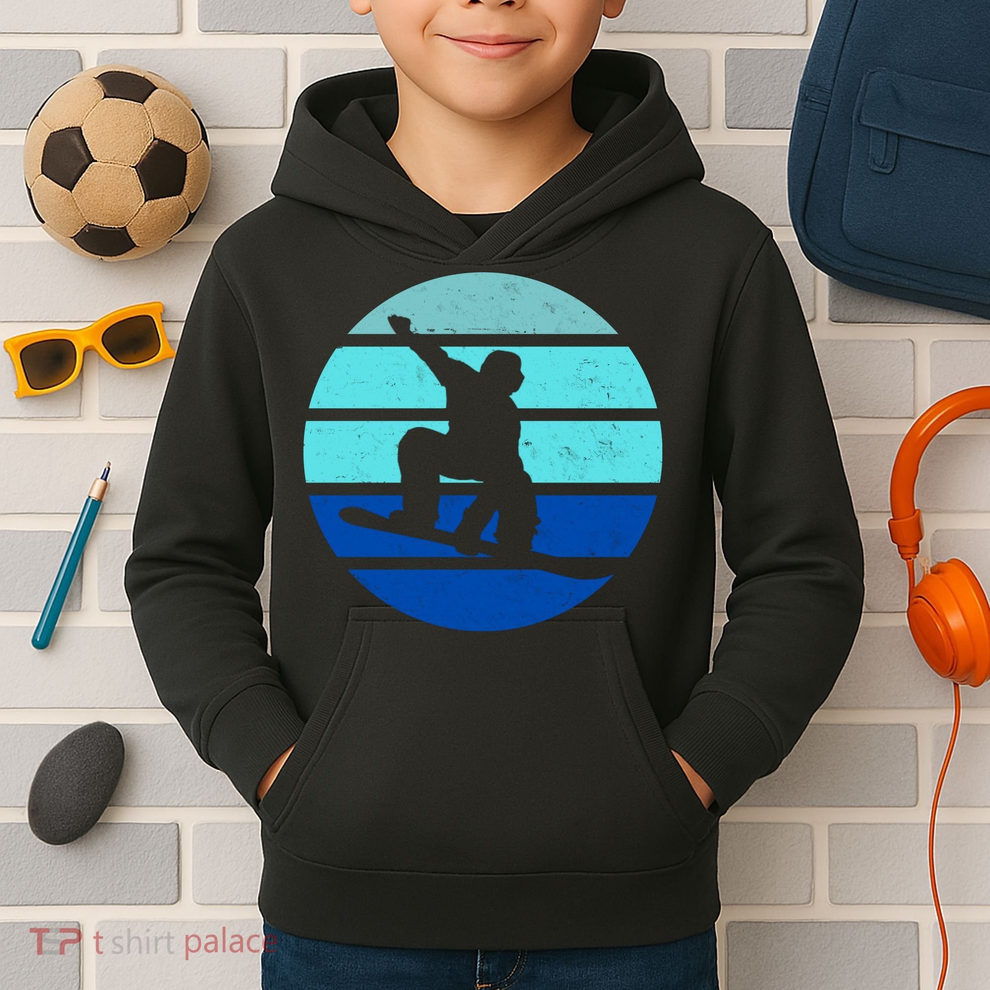 Retro Snowboarding Winter Sport Kids Hoodie