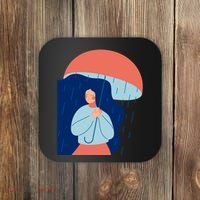 Rainy Sad Woman With Umbrella Mental Health Awareness Coaster thumb 0