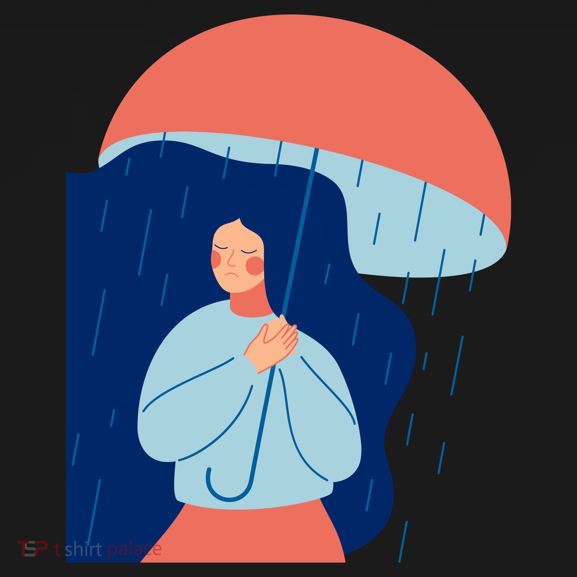 Rainy Sad Woman With Umbrella Mental Health Awareness Coaster