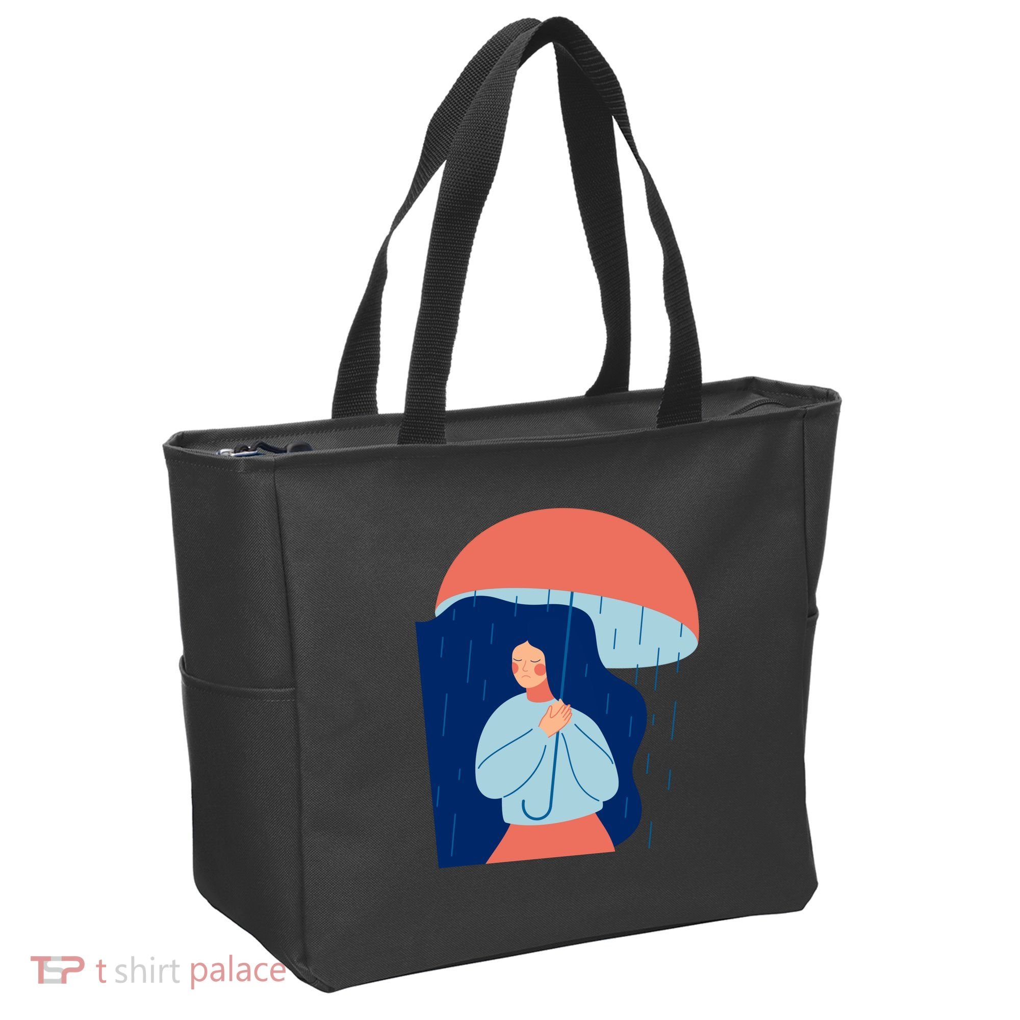 Rainy Sad Woman With Umbrella Mental Health Awareness Tote Bag
