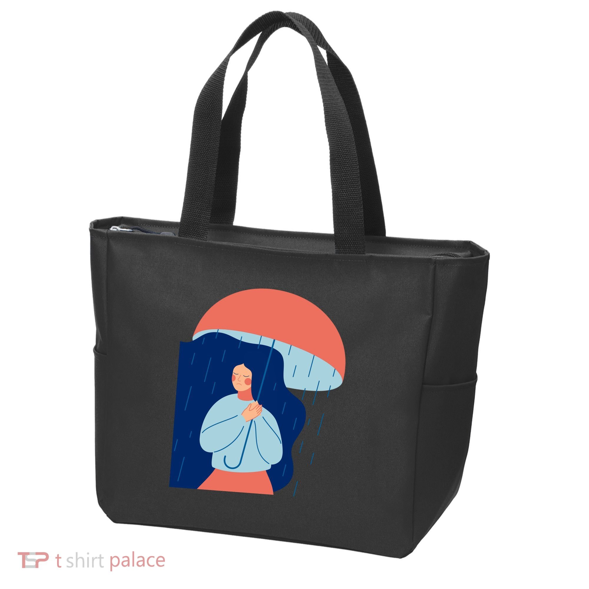 Rainy Sad Woman With Umbrella Mental Health Awareness Tote Bag