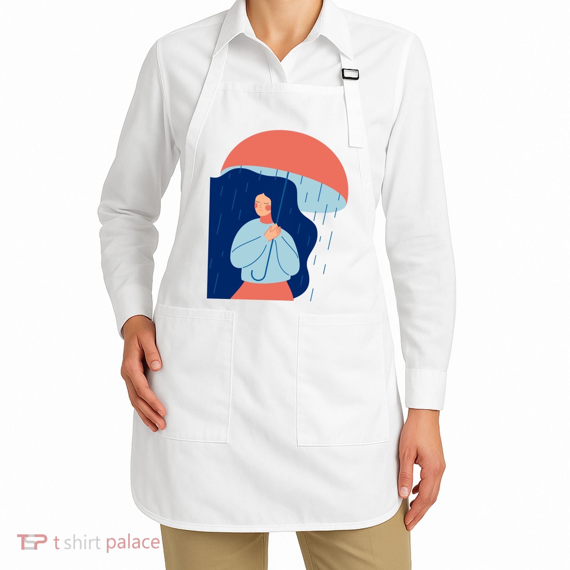 Rainy Sad Woman With Umbrella Mental Health Awareness Apron