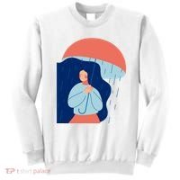 Rainy Sad Woman With Umbrella Mental Health Awareness Sweatshirt thumb 0