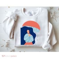 Rainy Sad Woman With Umbrella Mental Health Awareness Sweatshirt thumb 2