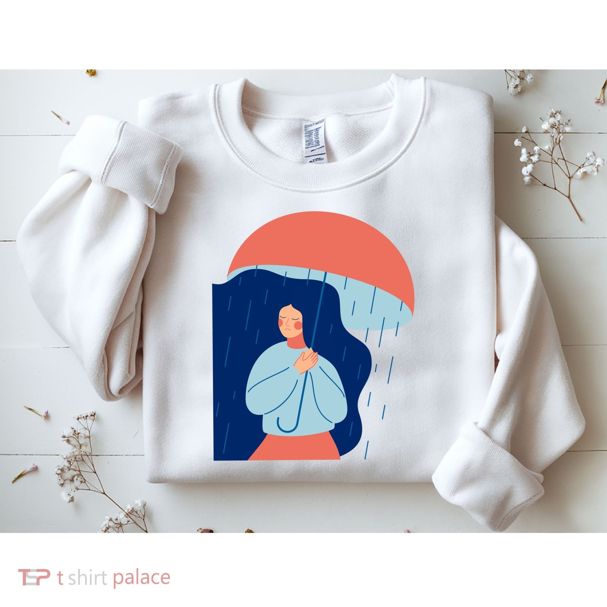 Rainy Sad Woman With Umbrella Mental Health Awareness Sweatshirt