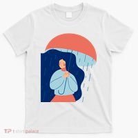 Rainy Sad Woman With Umbrella Mental Health Awareness T-Shirt thumb 0