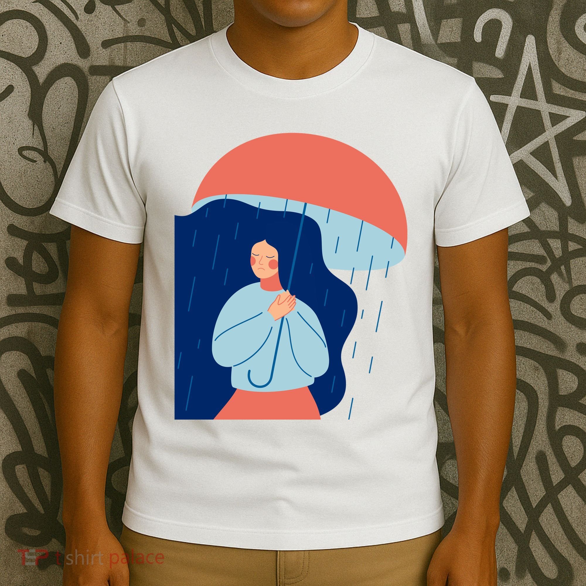 Rainy Sad Woman With Umbrella Mental Health Awareness T-Shirt