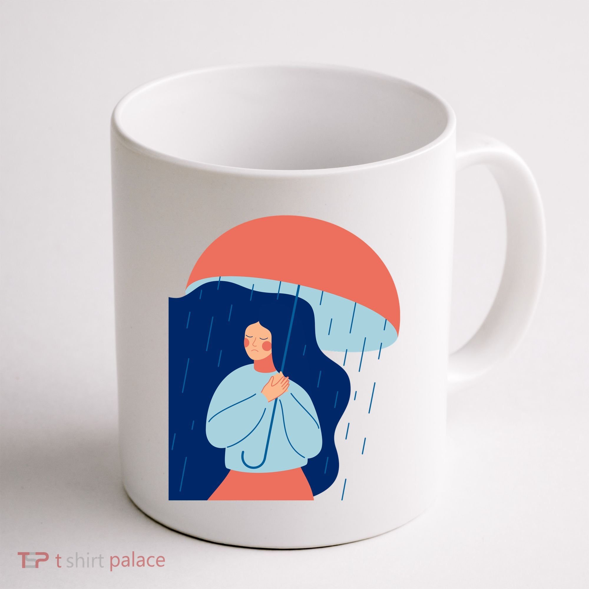 Rainy Sad Woman With Umbrella Mental Health Awareness Coffee Mug