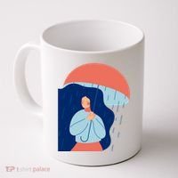 Rainy Sad Woman With Umbrella Mental Health Awareness Coffee Mug thumb 0