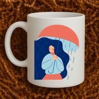 Rainy Sad Woman With Umbrella Mental Health Awareness Coffee Mug thumb 2