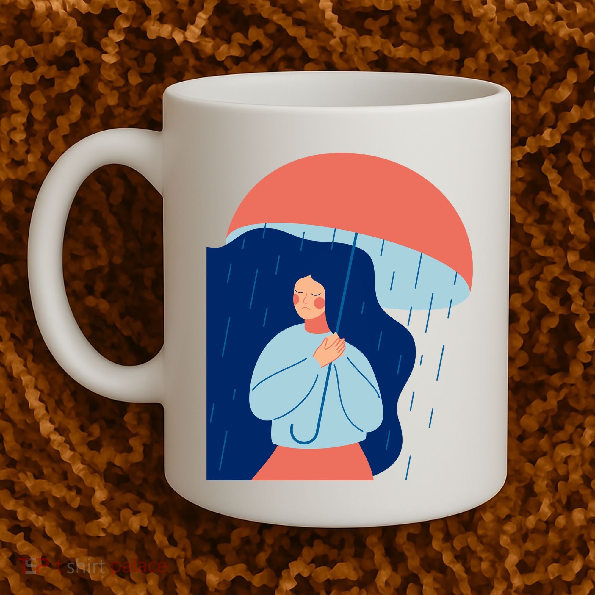 Rainy Sad Woman With Umbrella Mental Health Awareness Coffee Mug