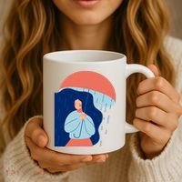 Rainy Sad Woman With Umbrella Mental Health Awareness Coffee Mug thumb 3