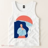 Rainy Sad Woman With Umbrella Mental Health Awareness Tank Top thumb 2