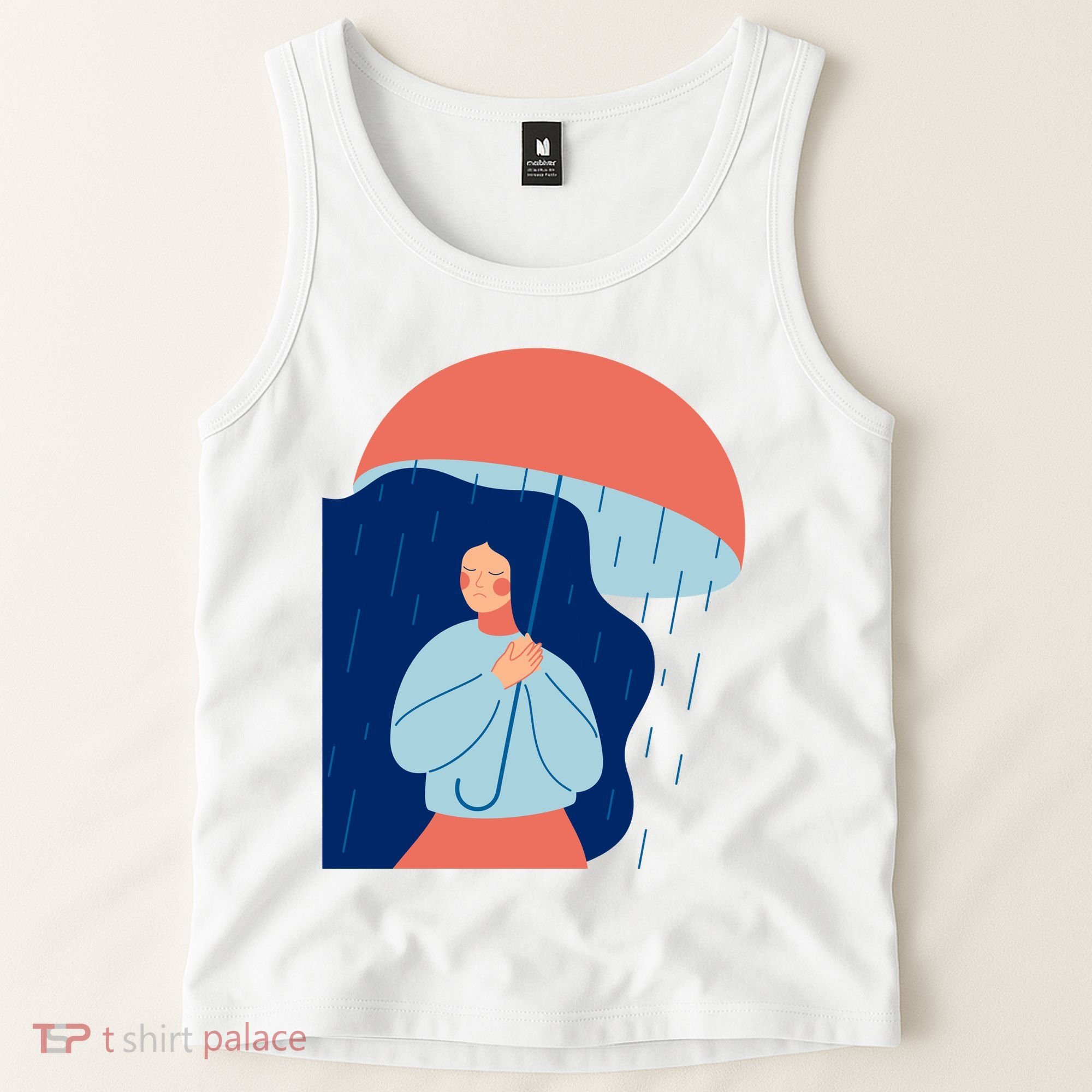 Rainy Sad Woman With Umbrella Mental Health Awareness Tank Top