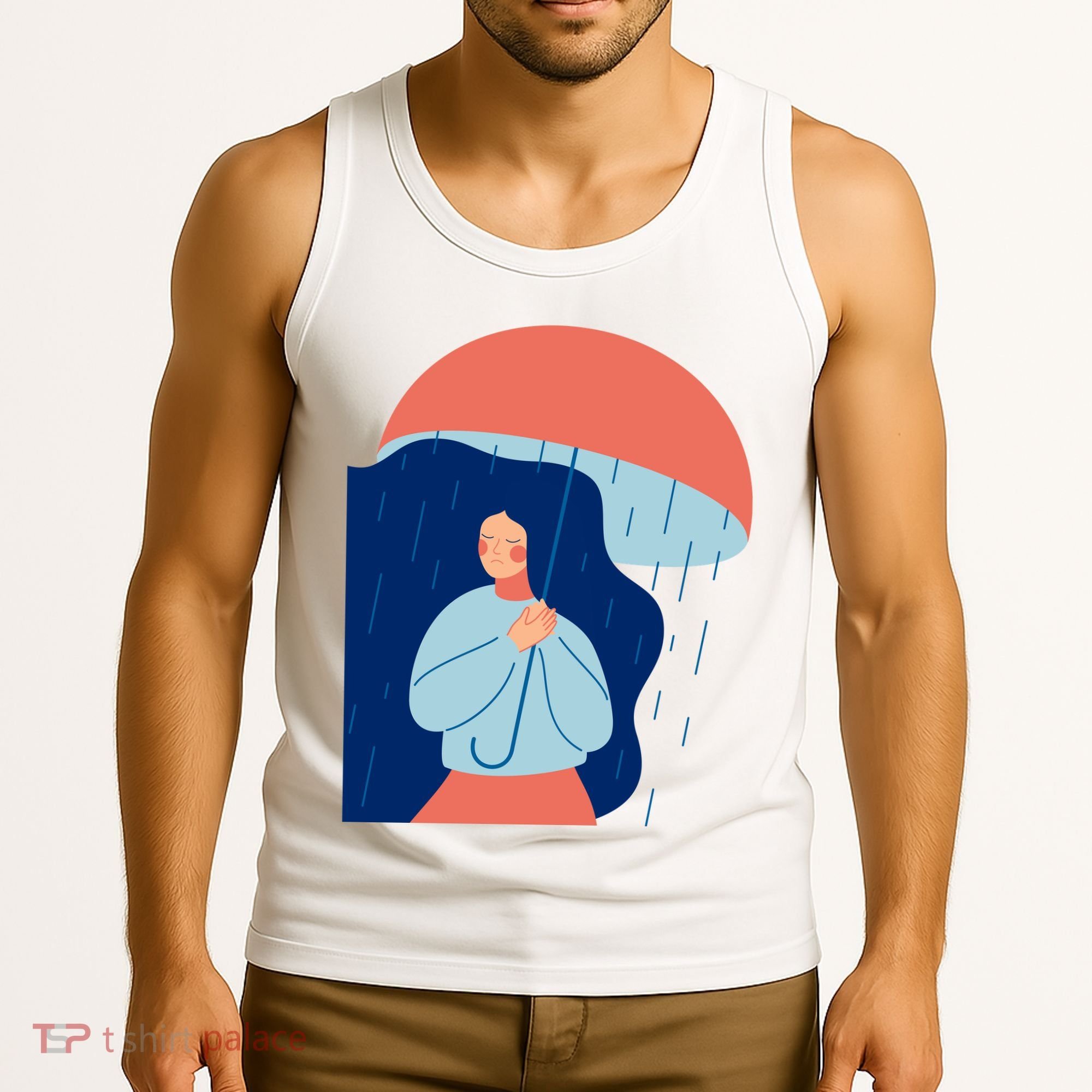 Rainy Sad Woman With Umbrella Mental Health Awareness Tank Top