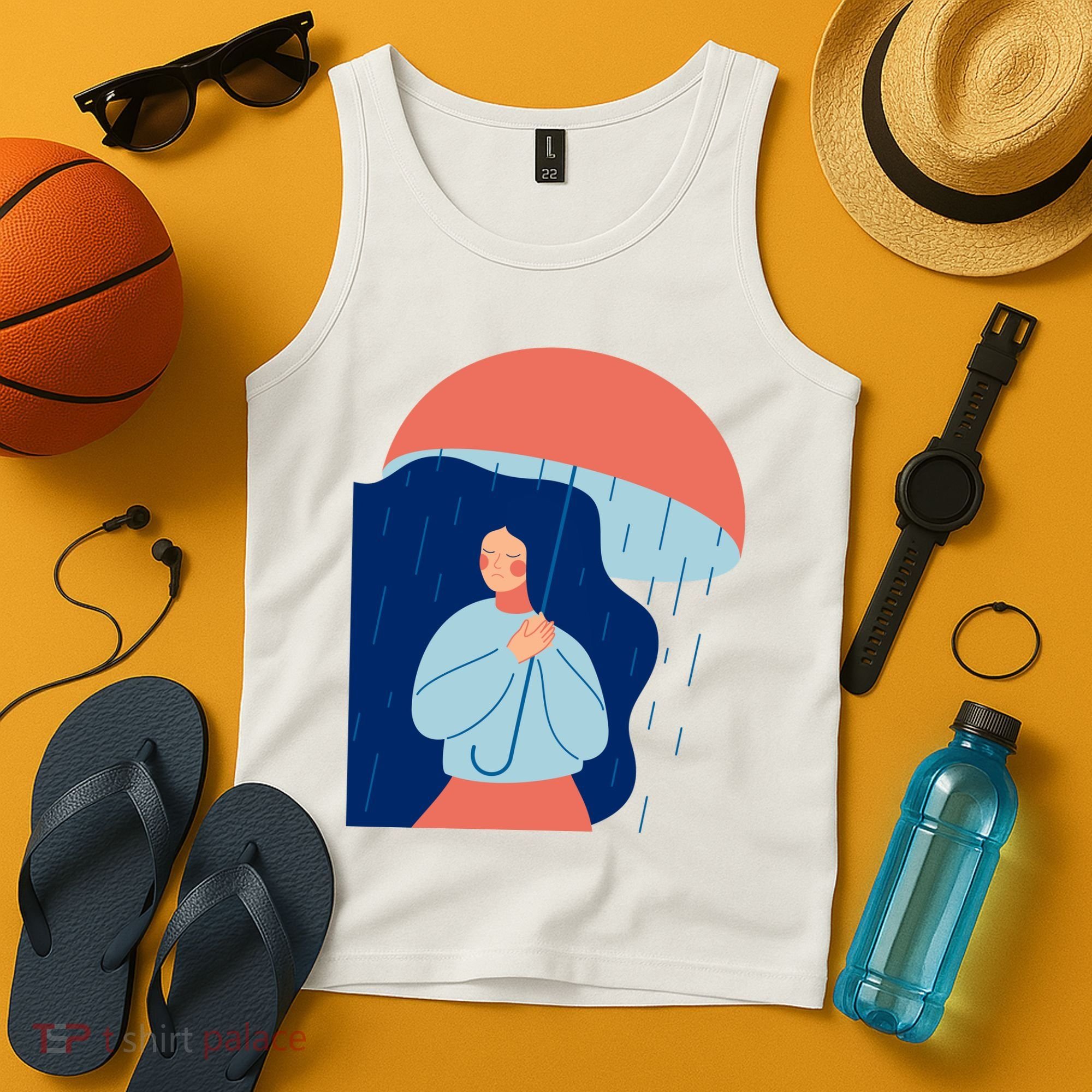 Rainy Sad Woman With Umbrella Mental Health Awareness Tank Top