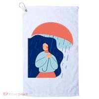 Rainy Sad Woman With Umbrella Mental Health Awareness Golf Towel thumb 0