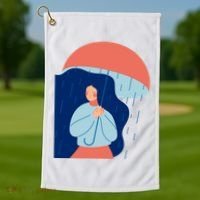 Rainy Sad Woman With Umbrella Mental Health Awareness Golf Towel thumb 1