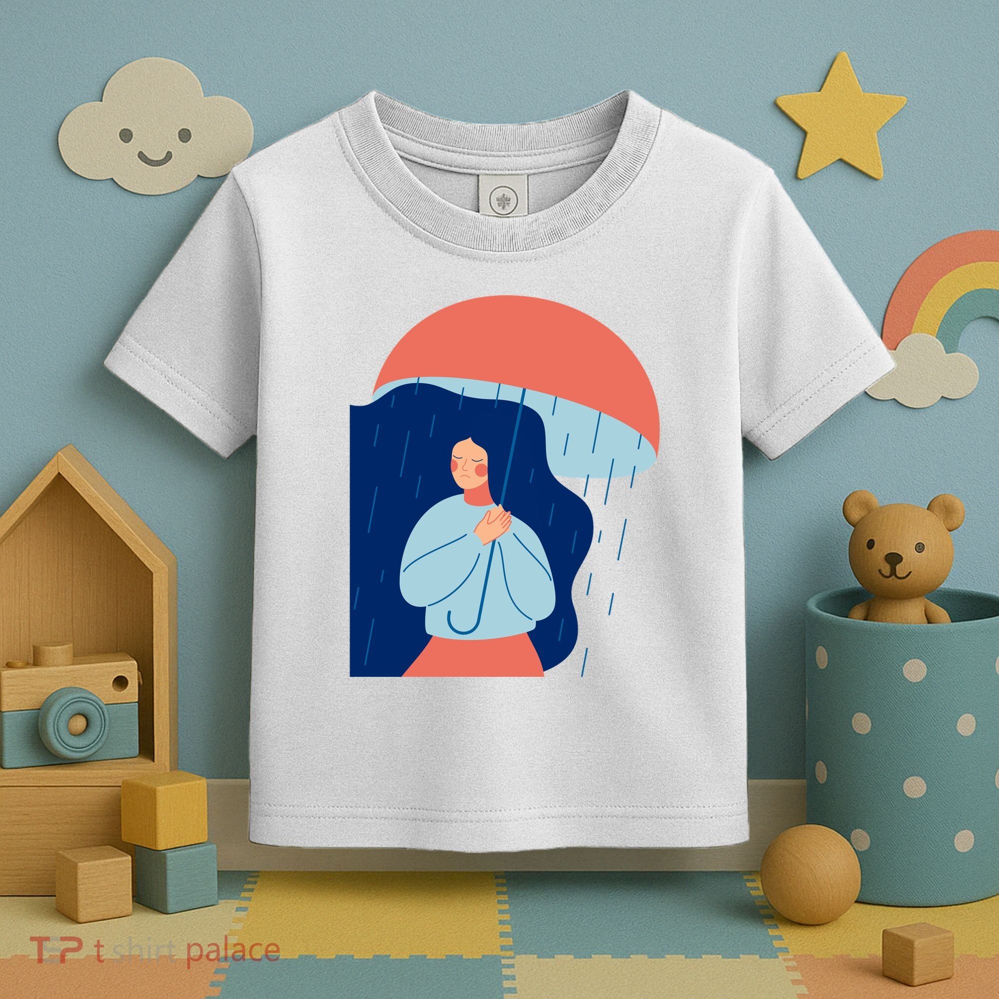 Rainy Sad Woman With Umbrella Mental Health Awareness Toddler T-Shirt