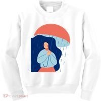 Rainy Sad Woman With Umbrella Mental Health Awareness Kids Sweatshirt thumb 0