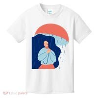 Rainy Sad Woman With Umbrella Mental Health Awareness Kids T-Shirt thumb 0